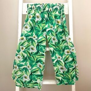 tropical leaf print wide-leg capris​​​​​​​